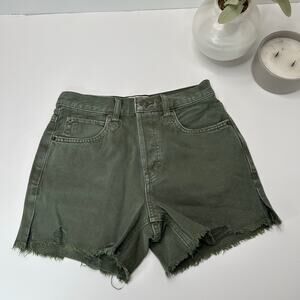 Free People Makai Cutoff Denim Shorts Olive Green Mid Rise Shorts Women 24 NWT